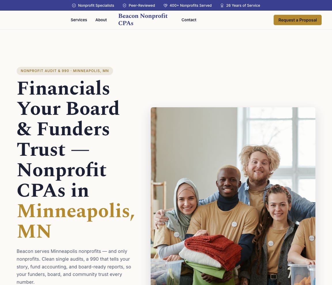 Nonprofit Audit & 990 CPA website template preview