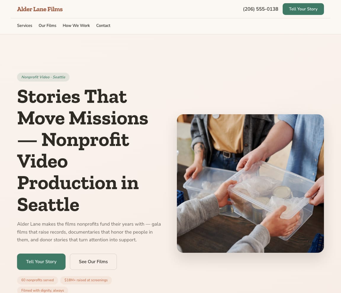 Nonprofit Video website template preview