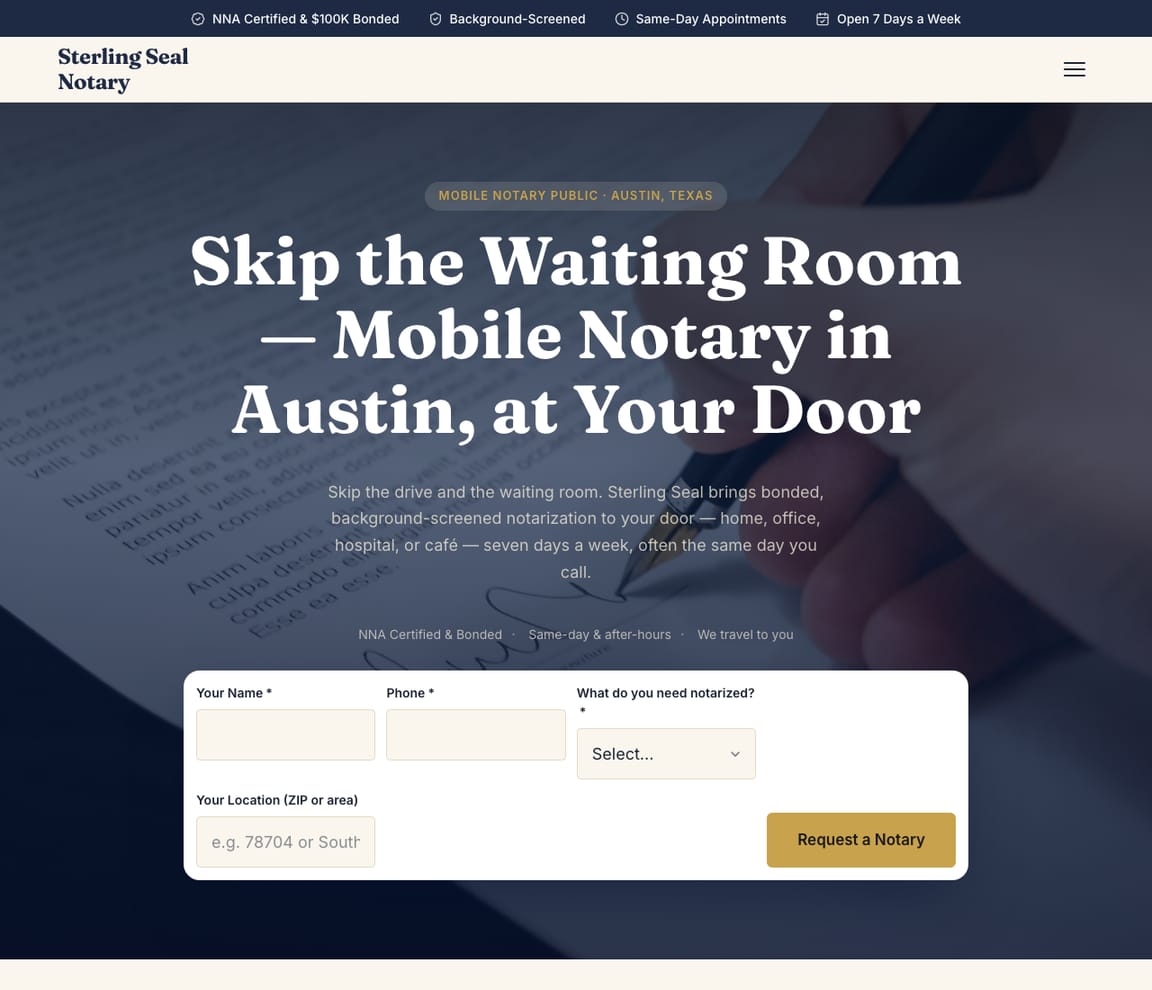 Mobile Notary website template preview