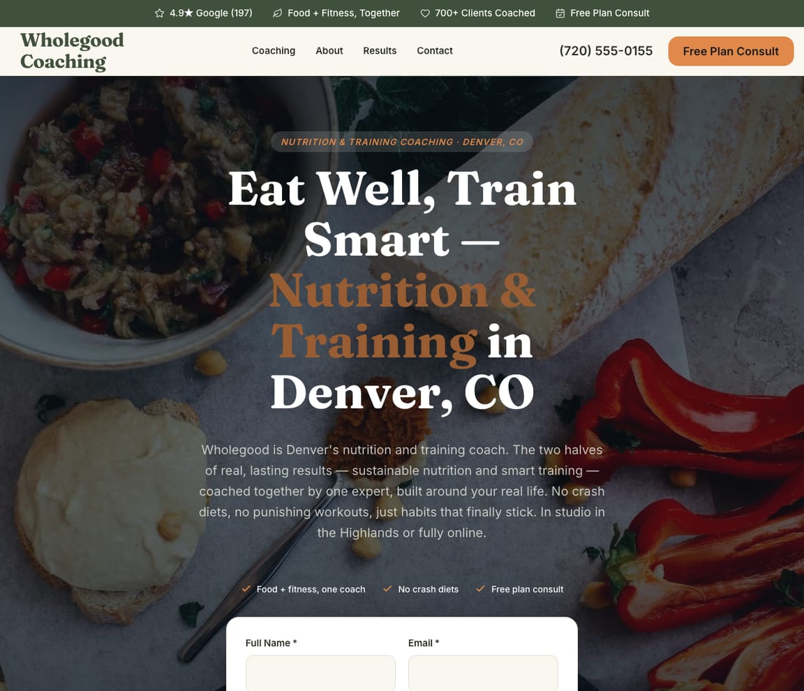 Nutrition & Training Coach website template preview