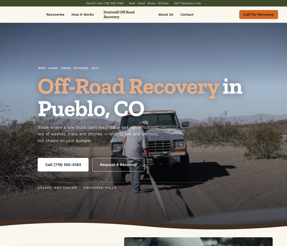 Off-Road Recovery website template preview