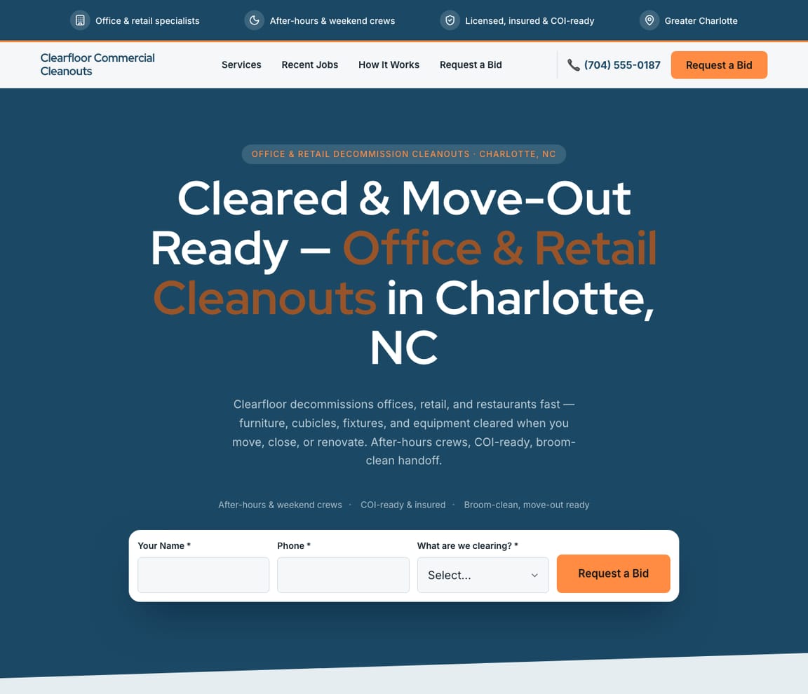 Office & Retail Decommission website template preview