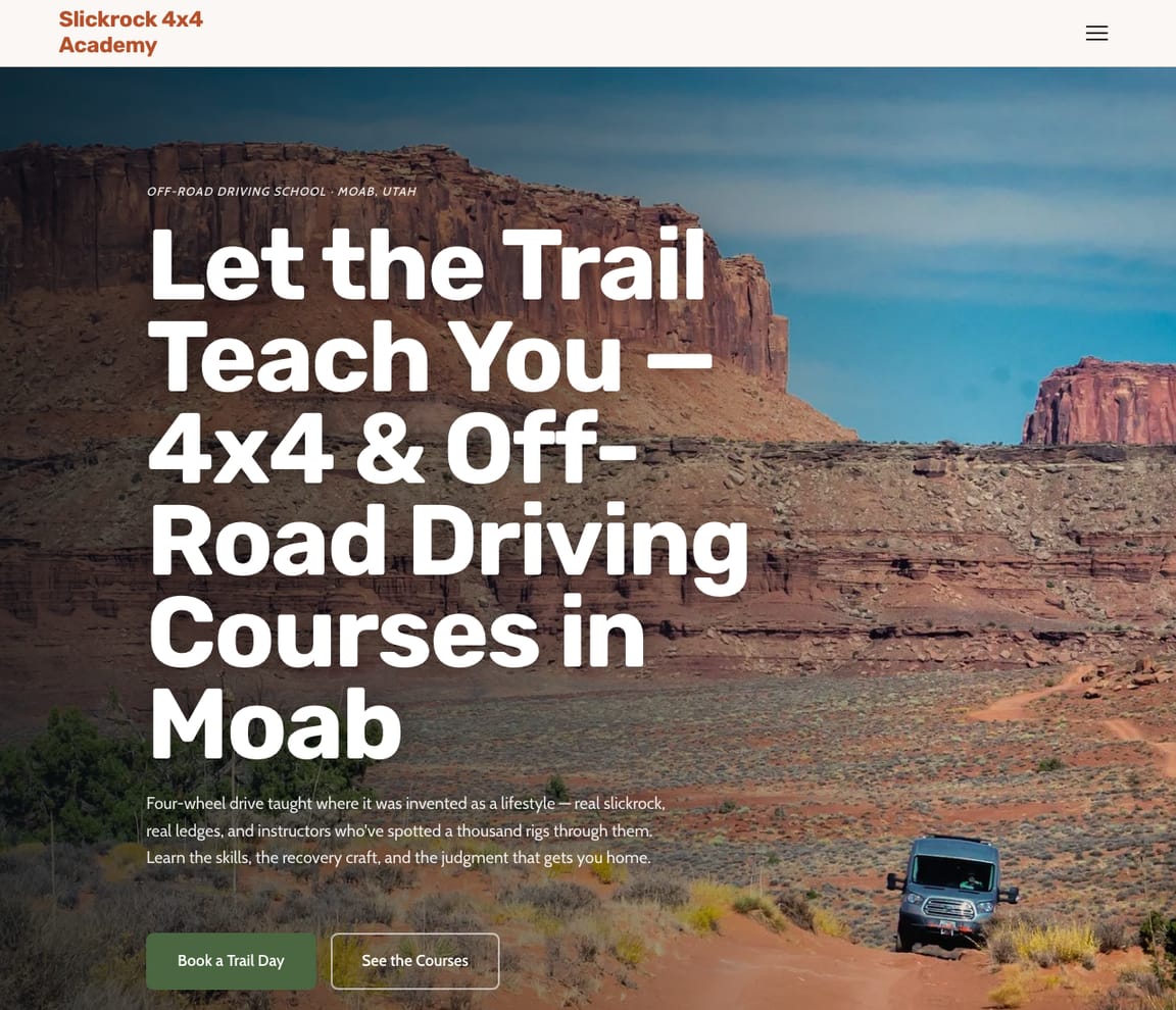 Off-Road Driving School website template preview