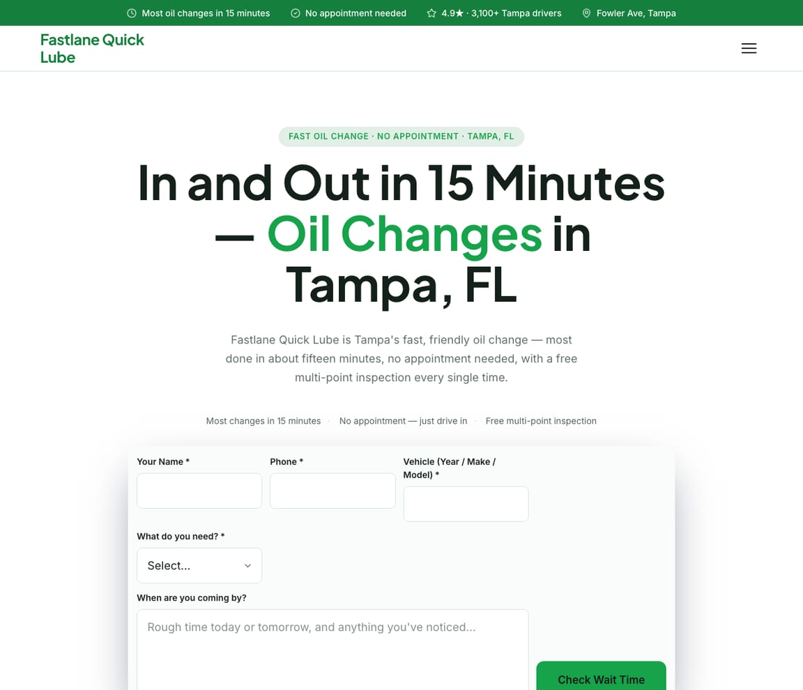 Oil Change / Quick Lube website template preview
