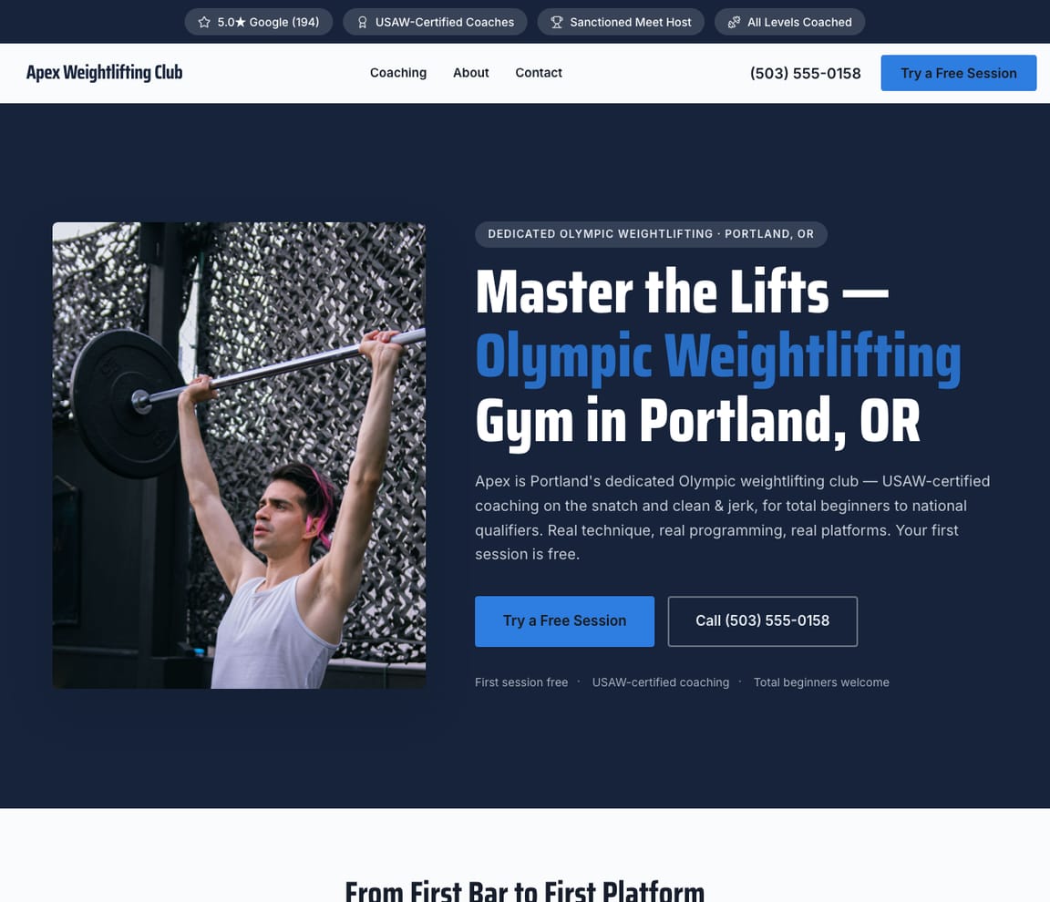 Olympic Weightlifting website template preview
