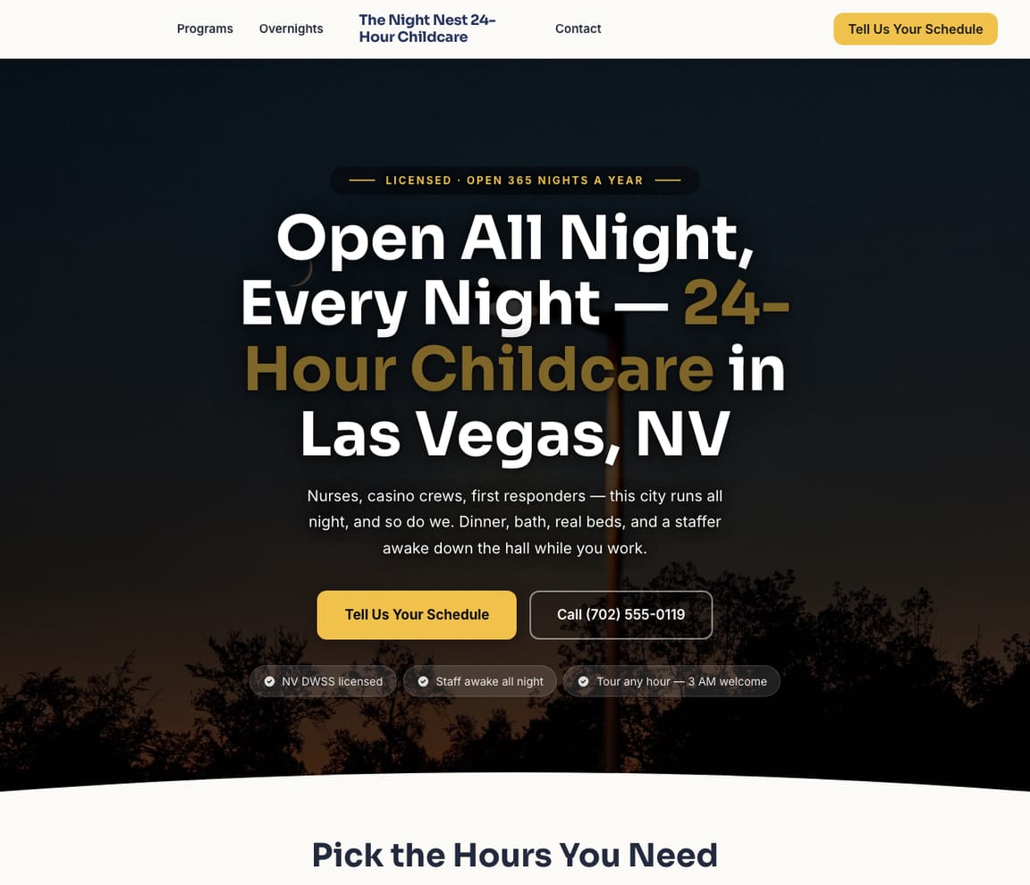 24-Hour / Overnight Childcare website template preview