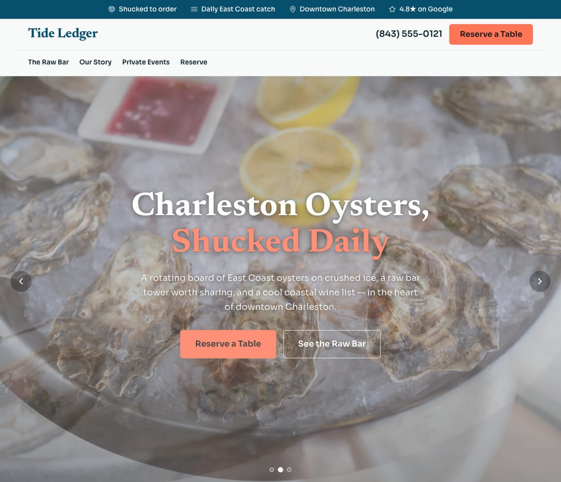 Oyster / Raw Bar website template preview
