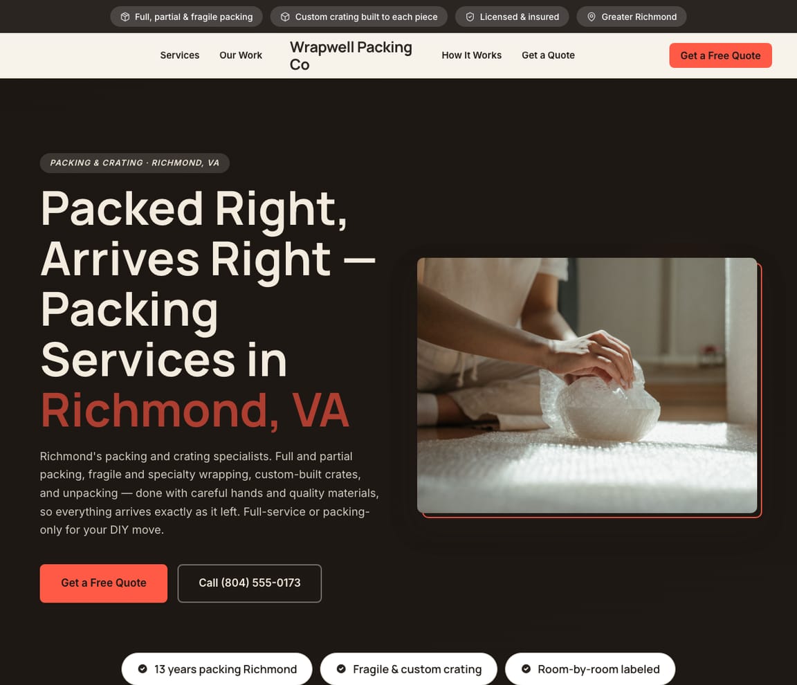 Packing & Crating Services website template preview