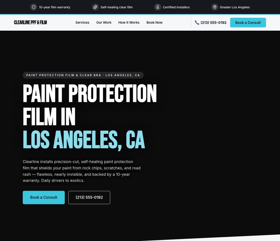 Paint Protection Film website template preview