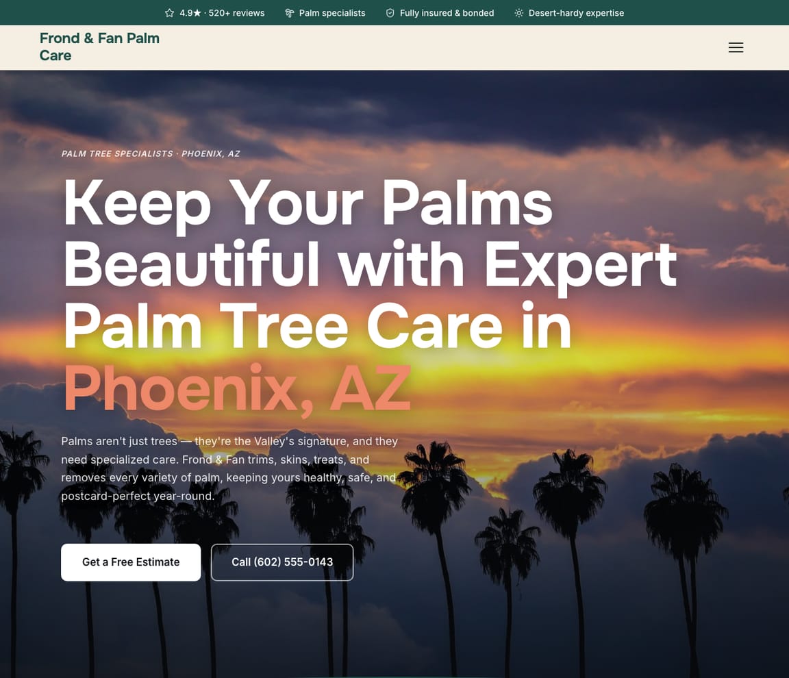 Palm Tree Service website template preview