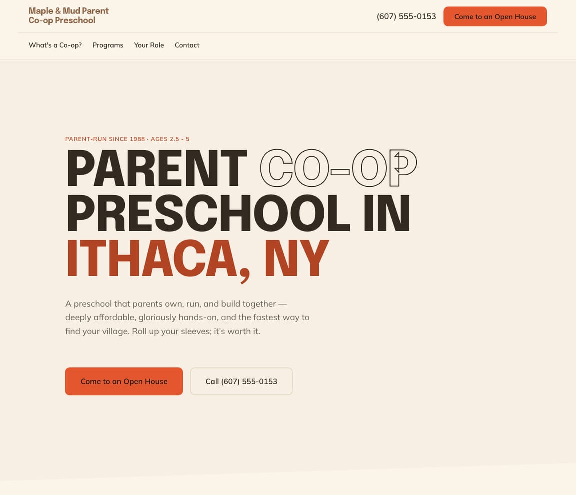 Parent Cooperative Preschool website template preview