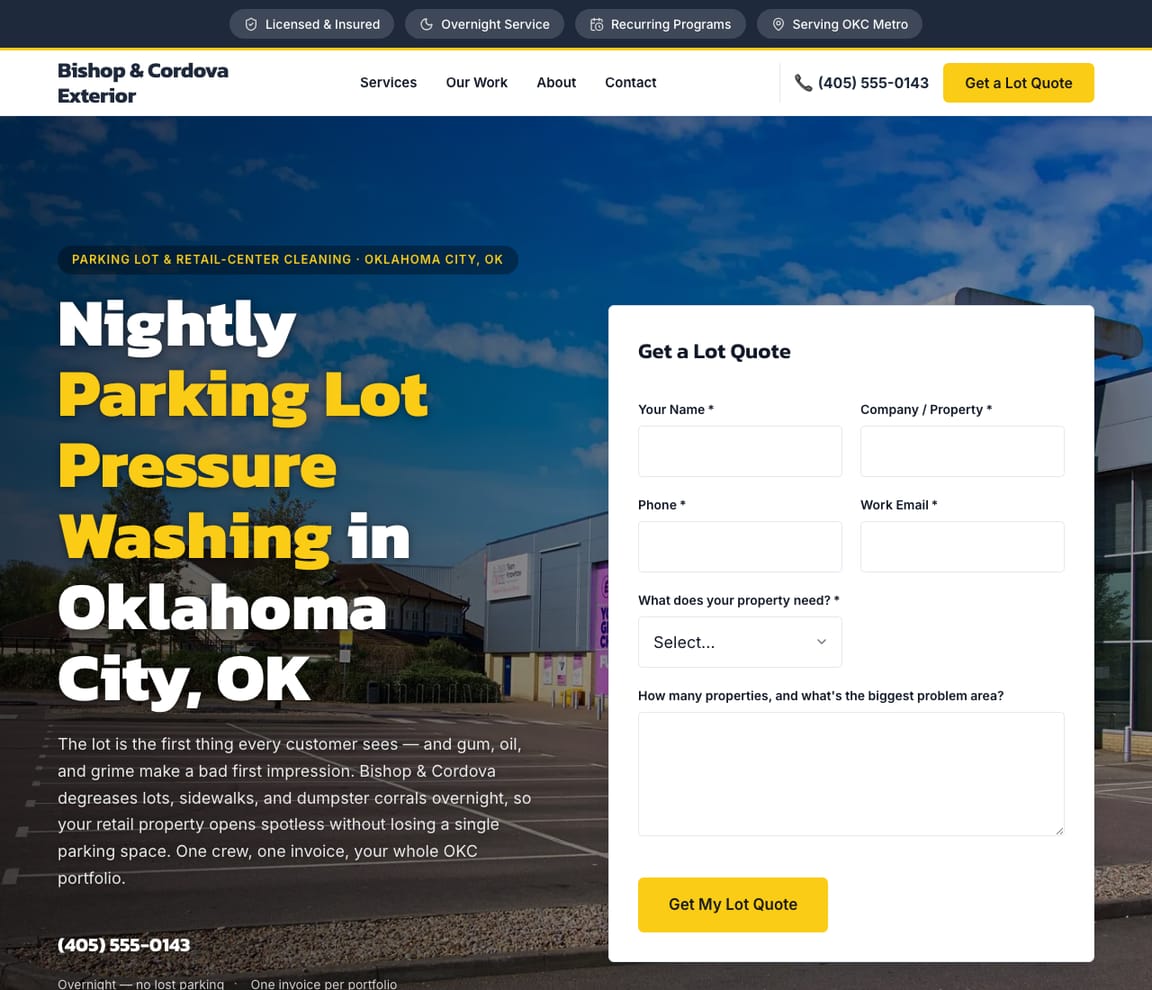 Parking Lot & Retail website template preview