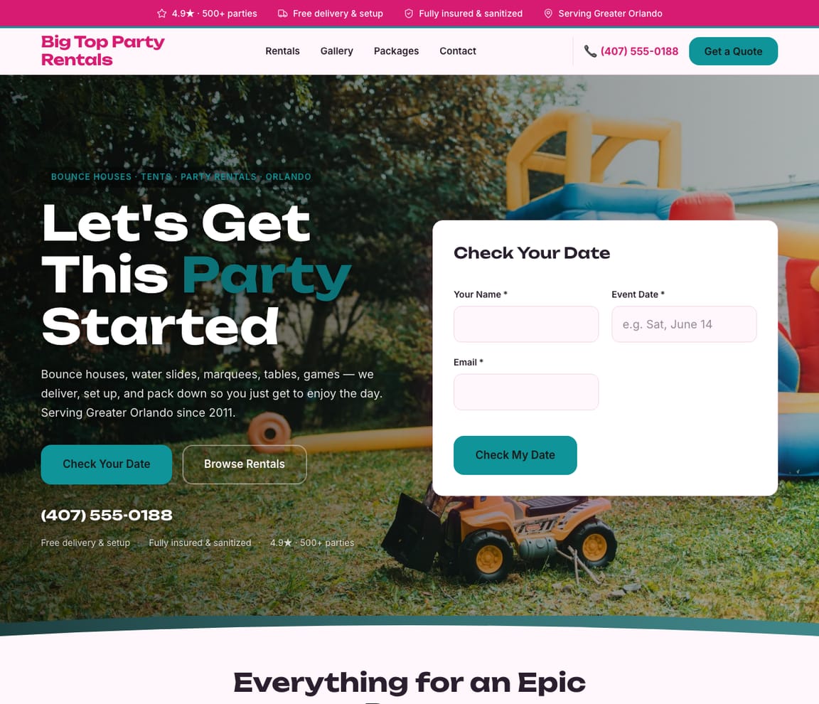 Party Hire & Rentals website template preview