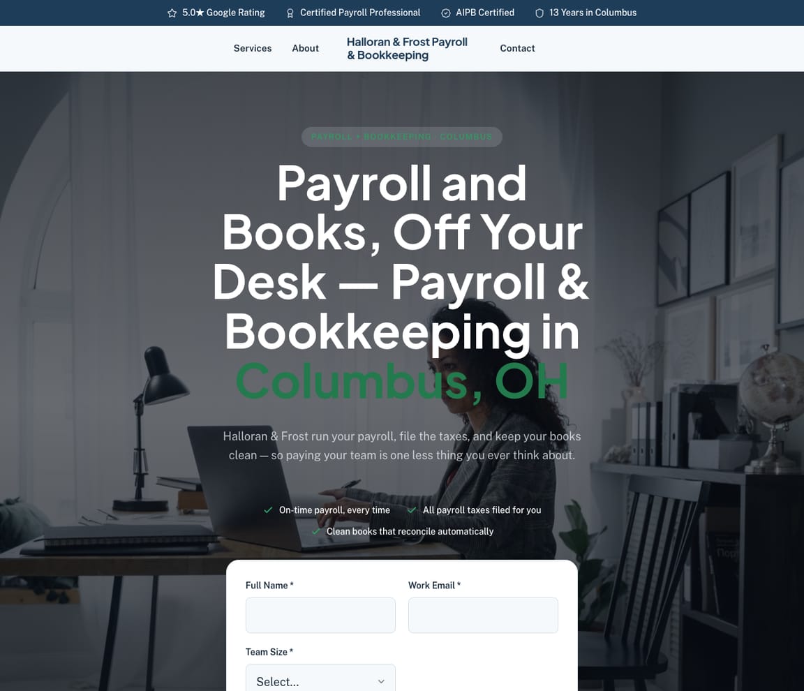 Payroll & Bookkeeping website template preview