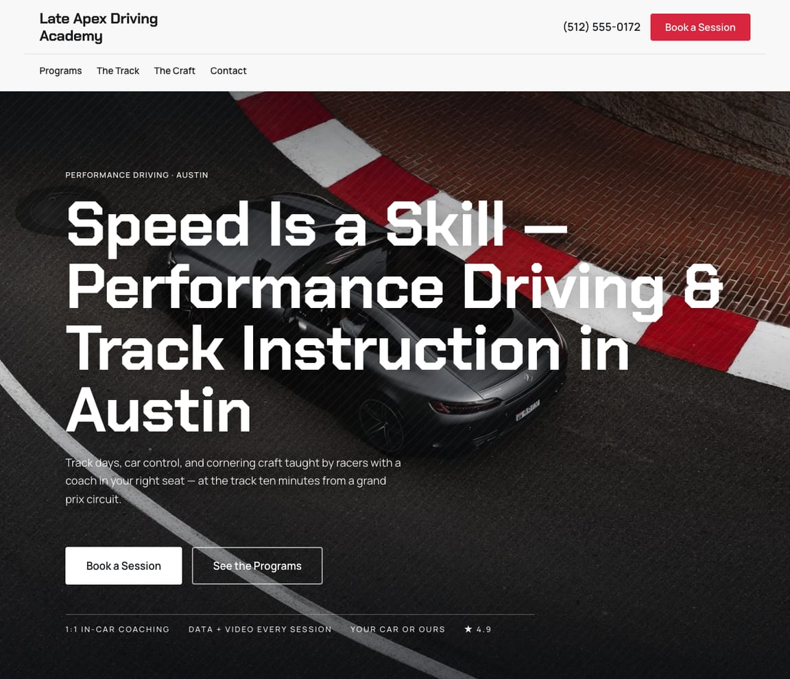 Performance Driving School website template preview
