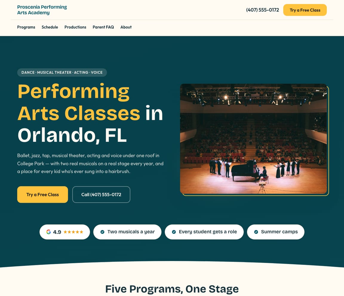 Performing Arts Academy website template preview