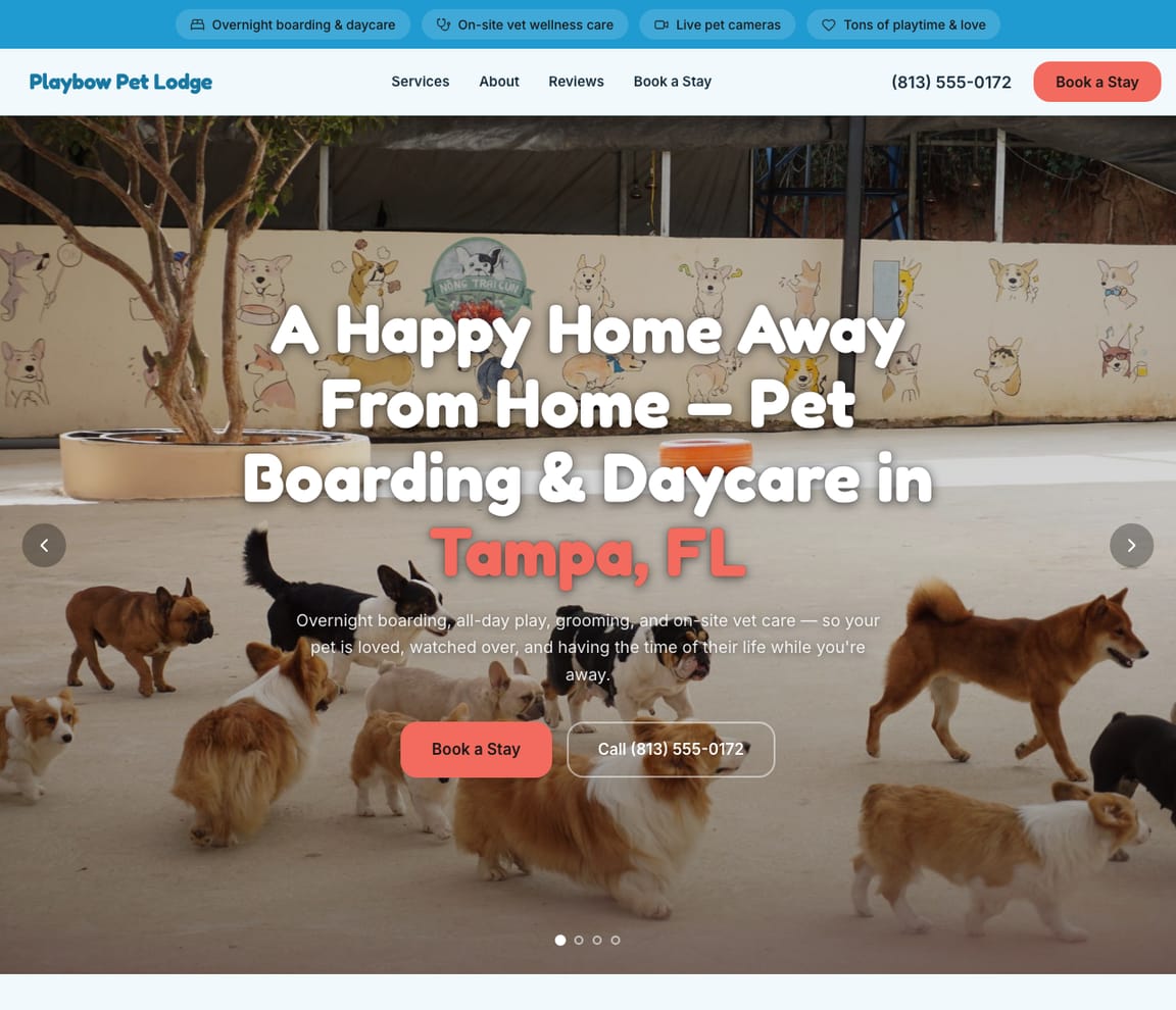 Pet Boarding, Daycare & Lodge website template preview