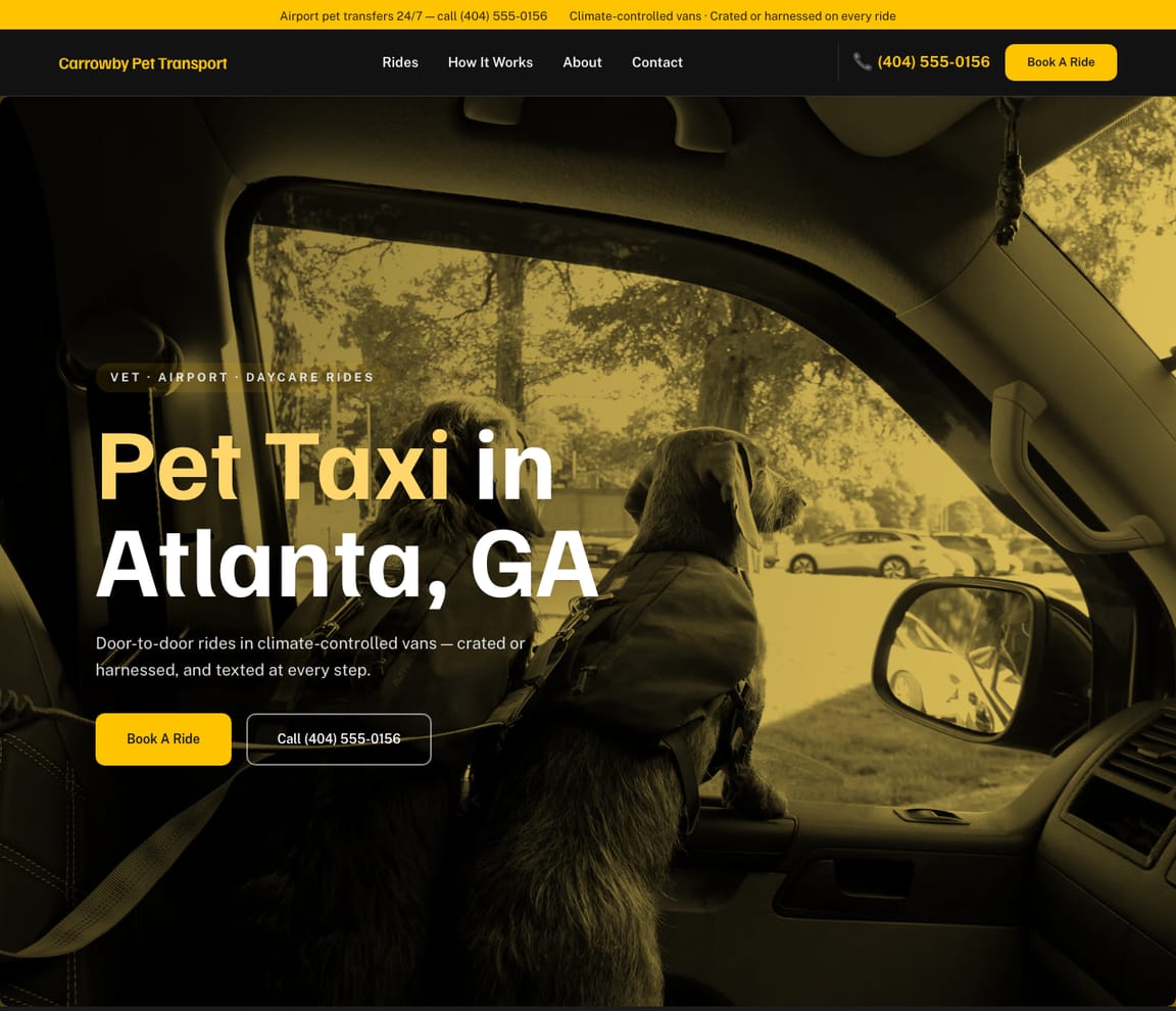 Pet Taxi & Transport website template preview