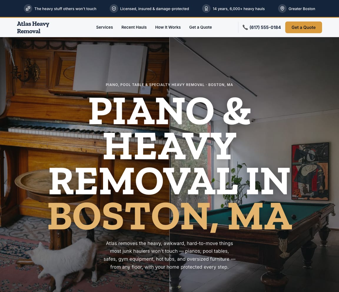 Piano & Heavy Item Removal website template preview
