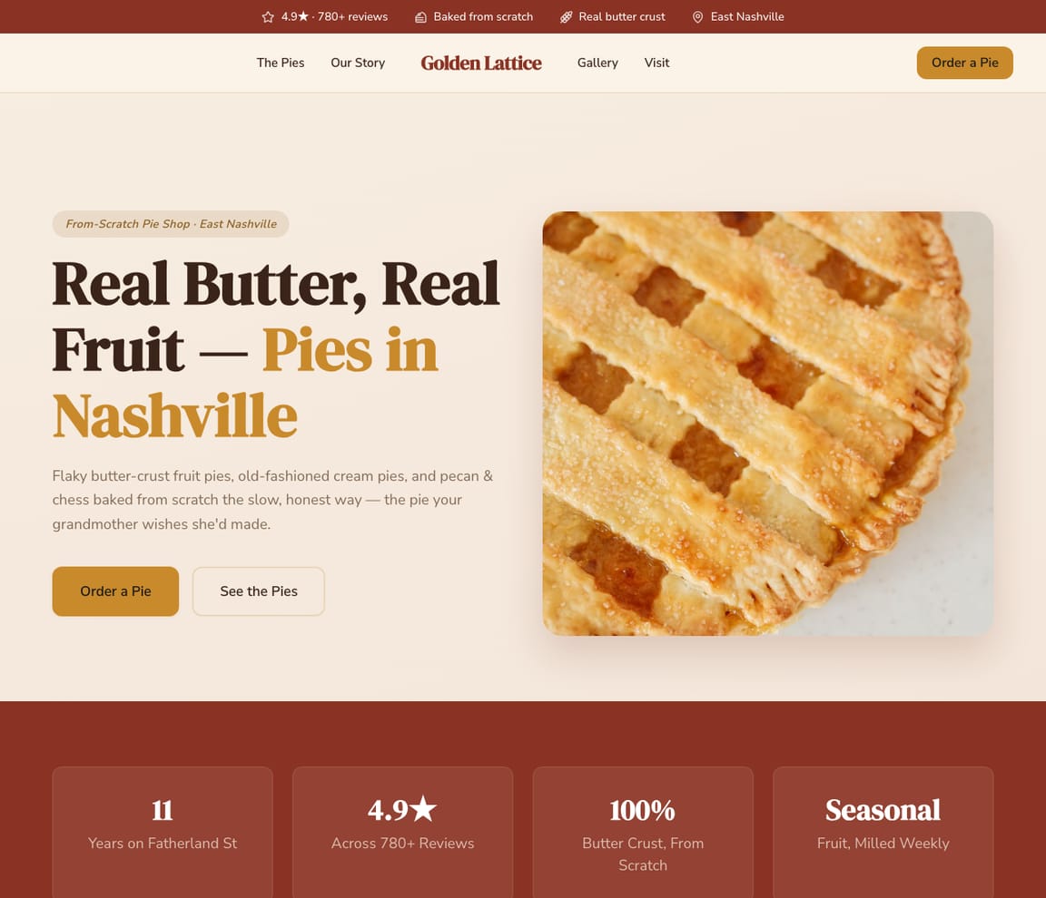 Pie Shop website template preview