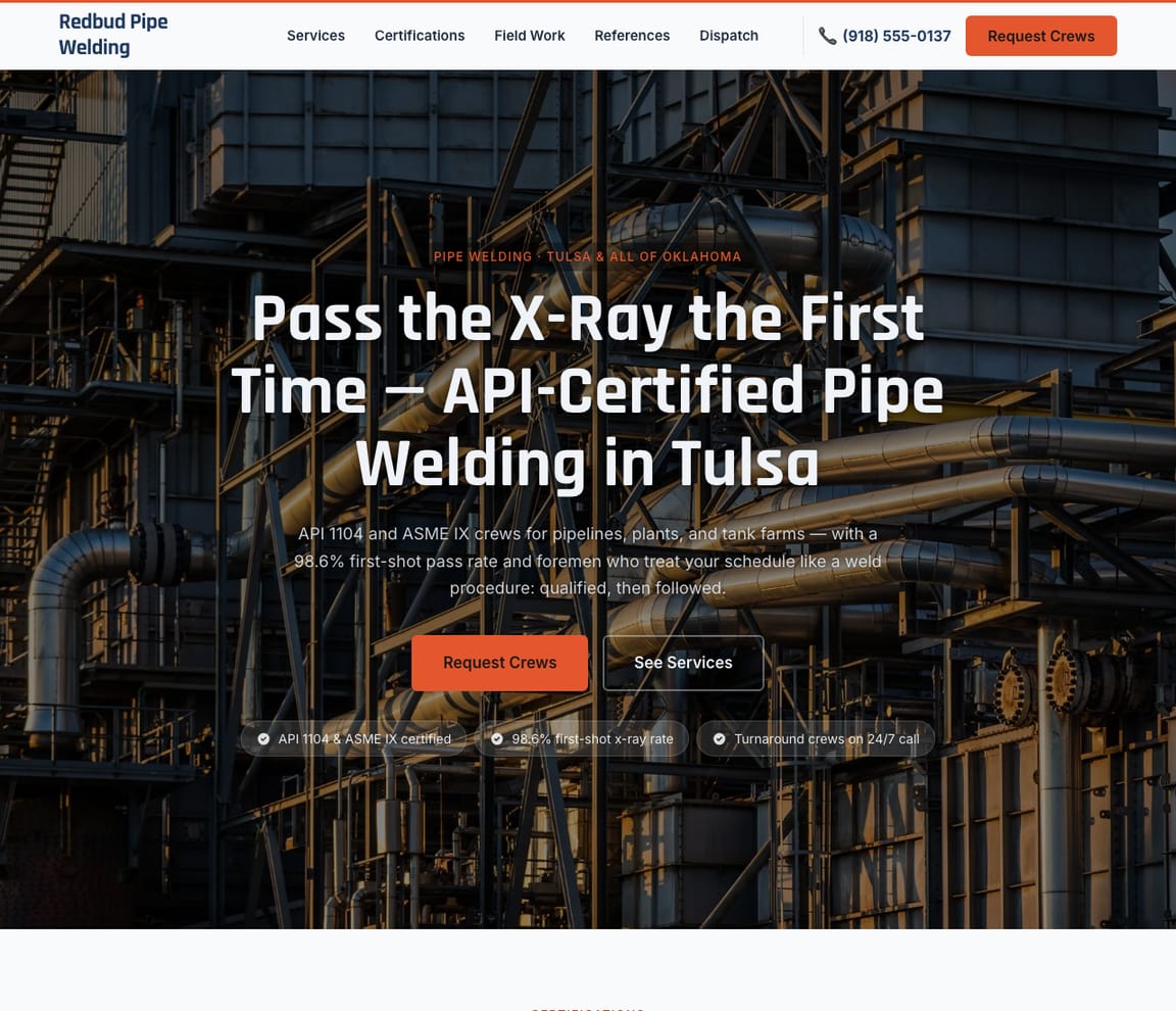 Pipe Welding website template preview