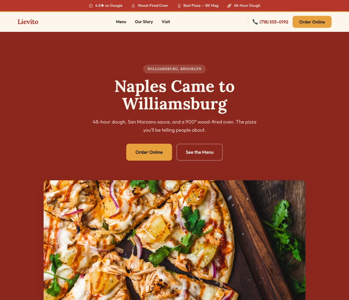 Pizzeria website template preview