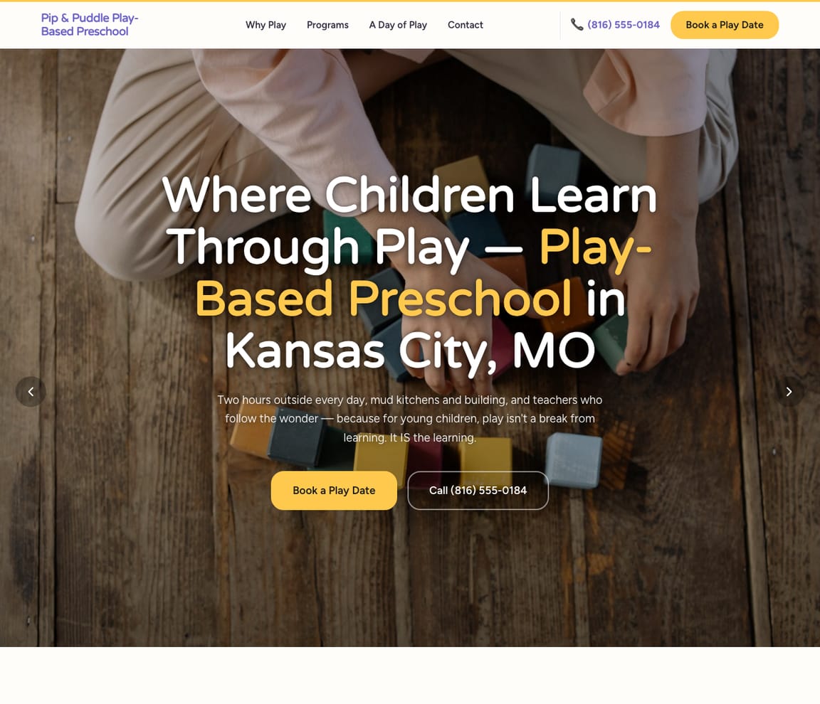 Play-Based Learning Preschool website template preview