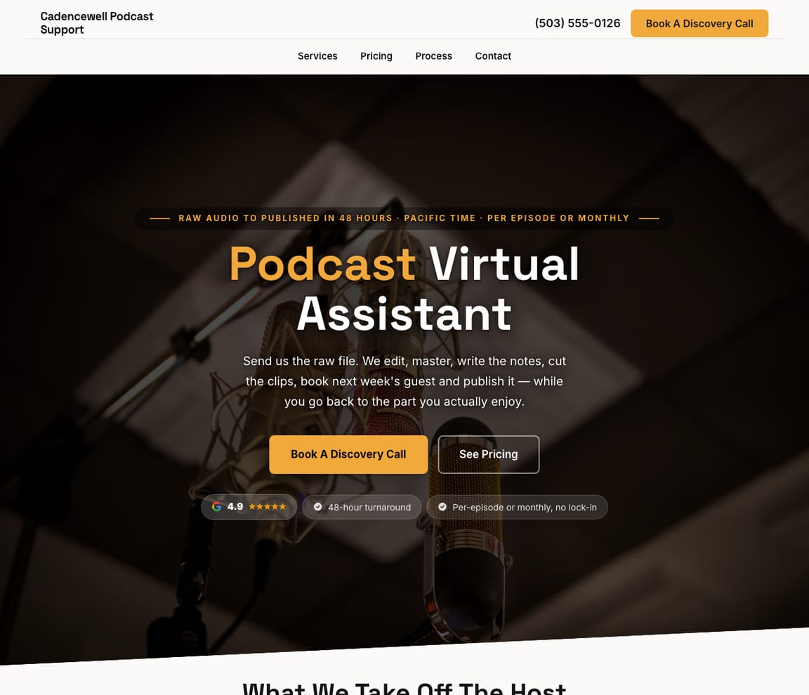 Podcast Virtual Assistant website template preview