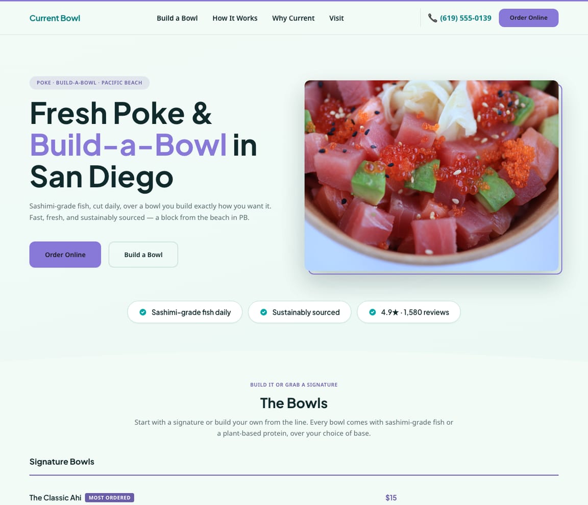 Poke / Build-a-Bowl Bar website template preview
