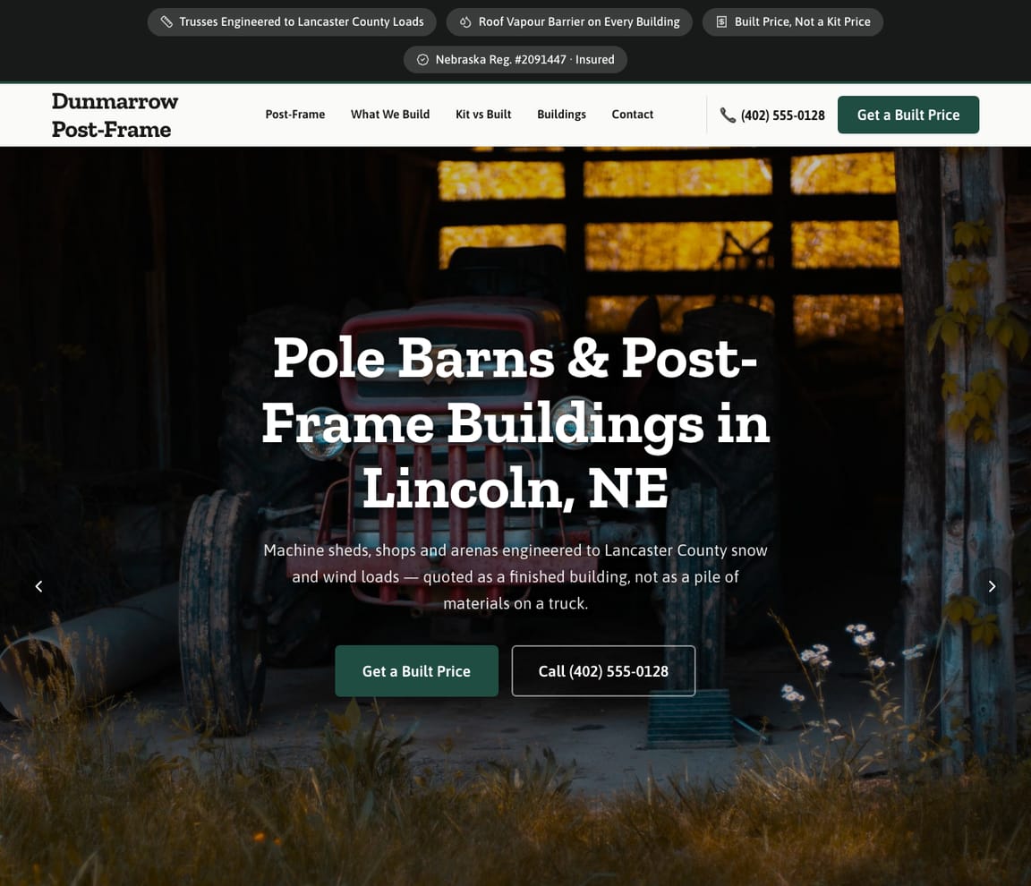 Pole Barn & Post-Frame Builder website template preview