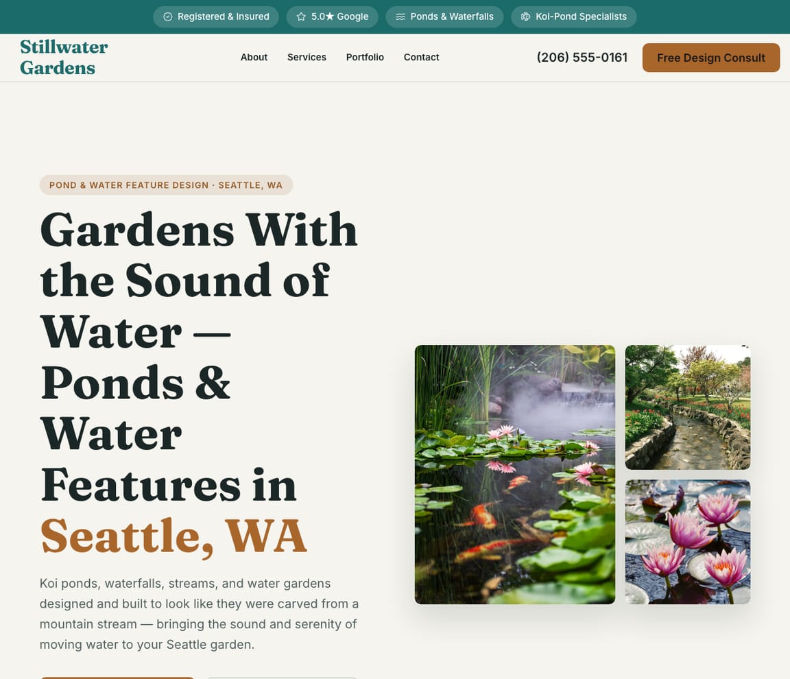 Landscaping - Water Features website template preview