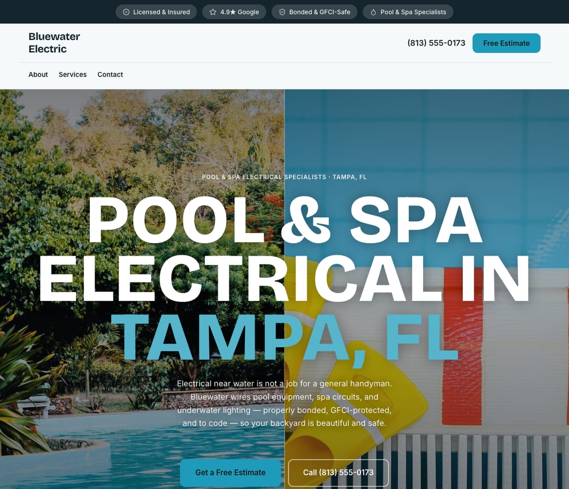 Electrician - Pool & Spa website template preview