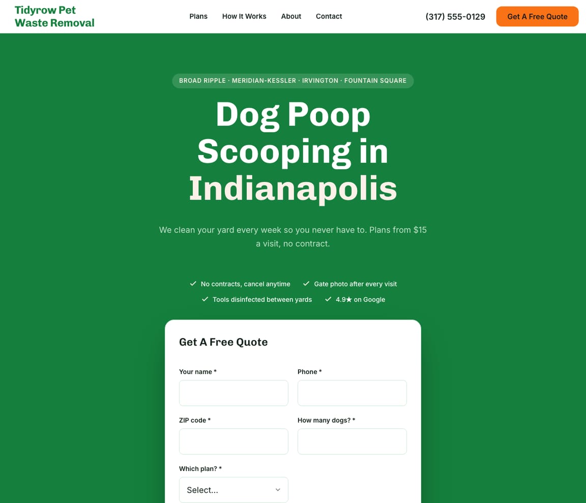 Pet Waste Removal website template preview