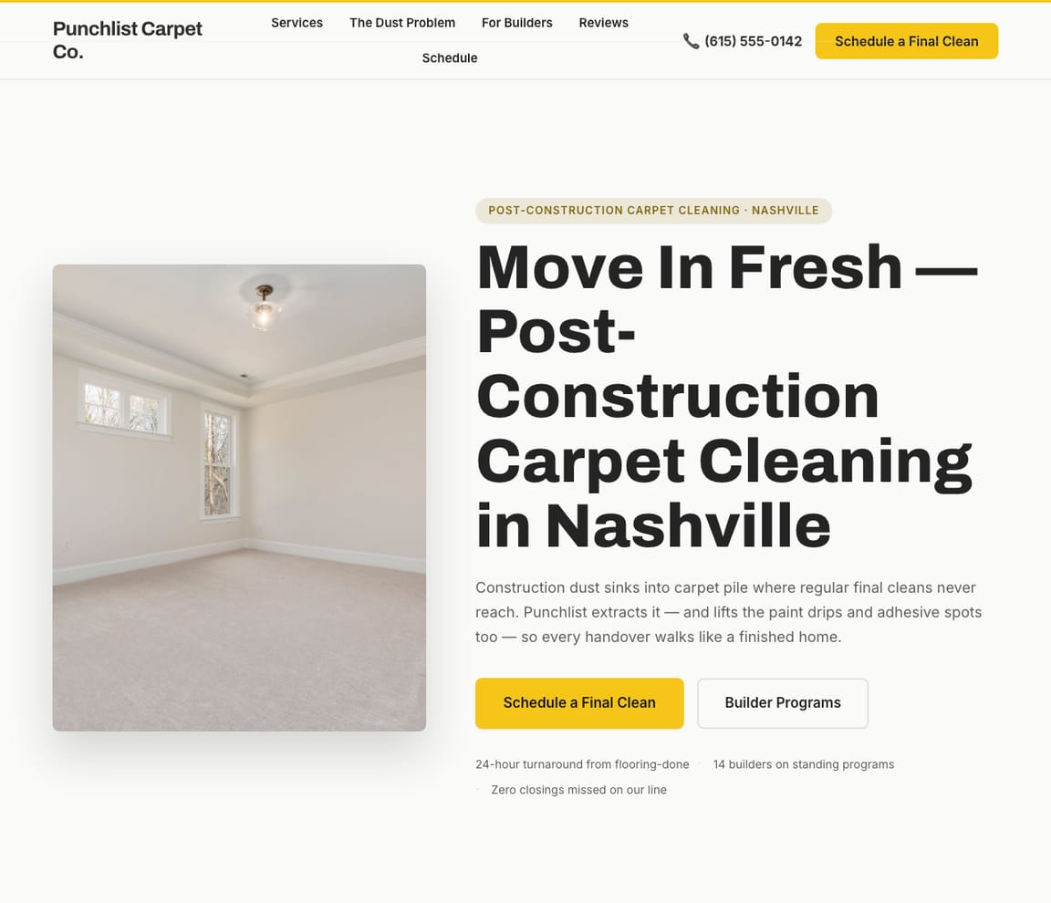 Post-Construction Carpet Cleaning website template preview