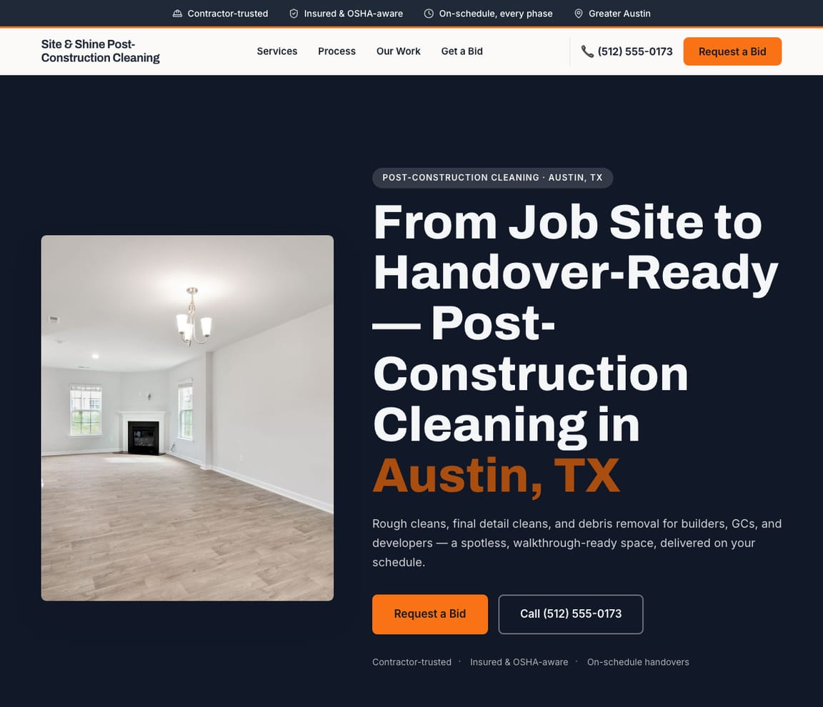 Post-Construction Cleaning website template preview