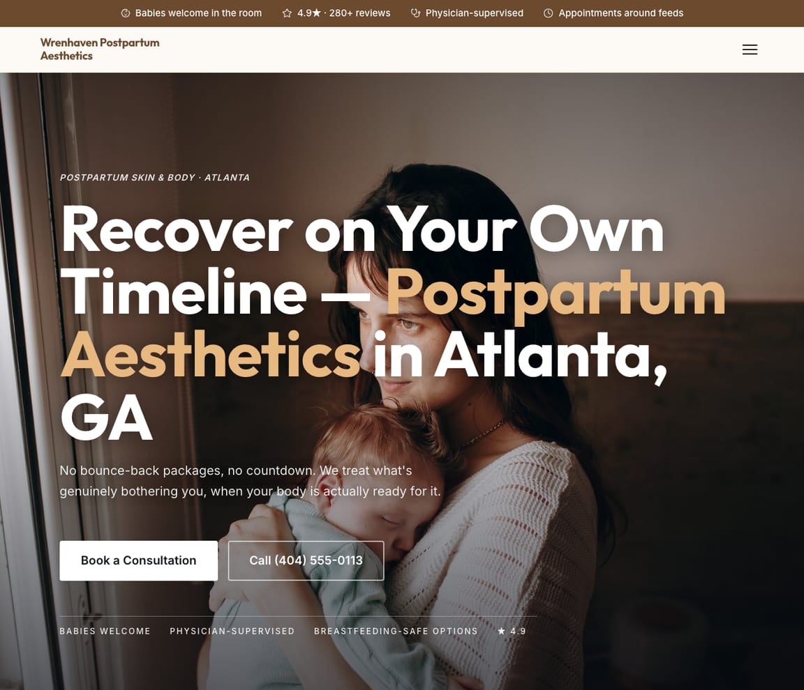 Postpartum Aesthetics website template preview