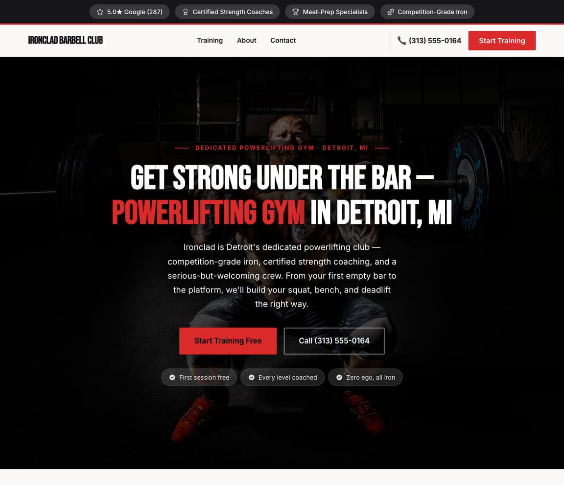 Powerlifting Gym website template preview