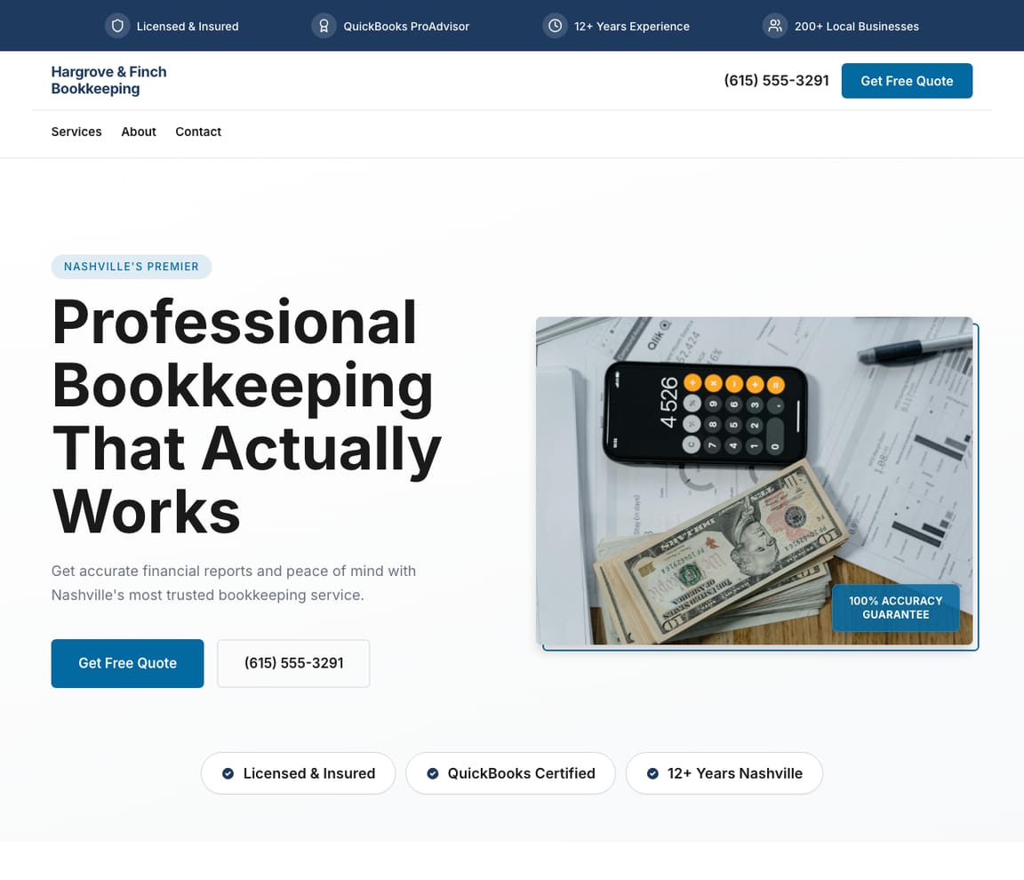 Bookkeeping website template preview