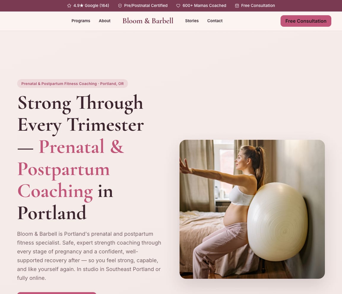 Prenatal & Postpartum Trainer website template preview