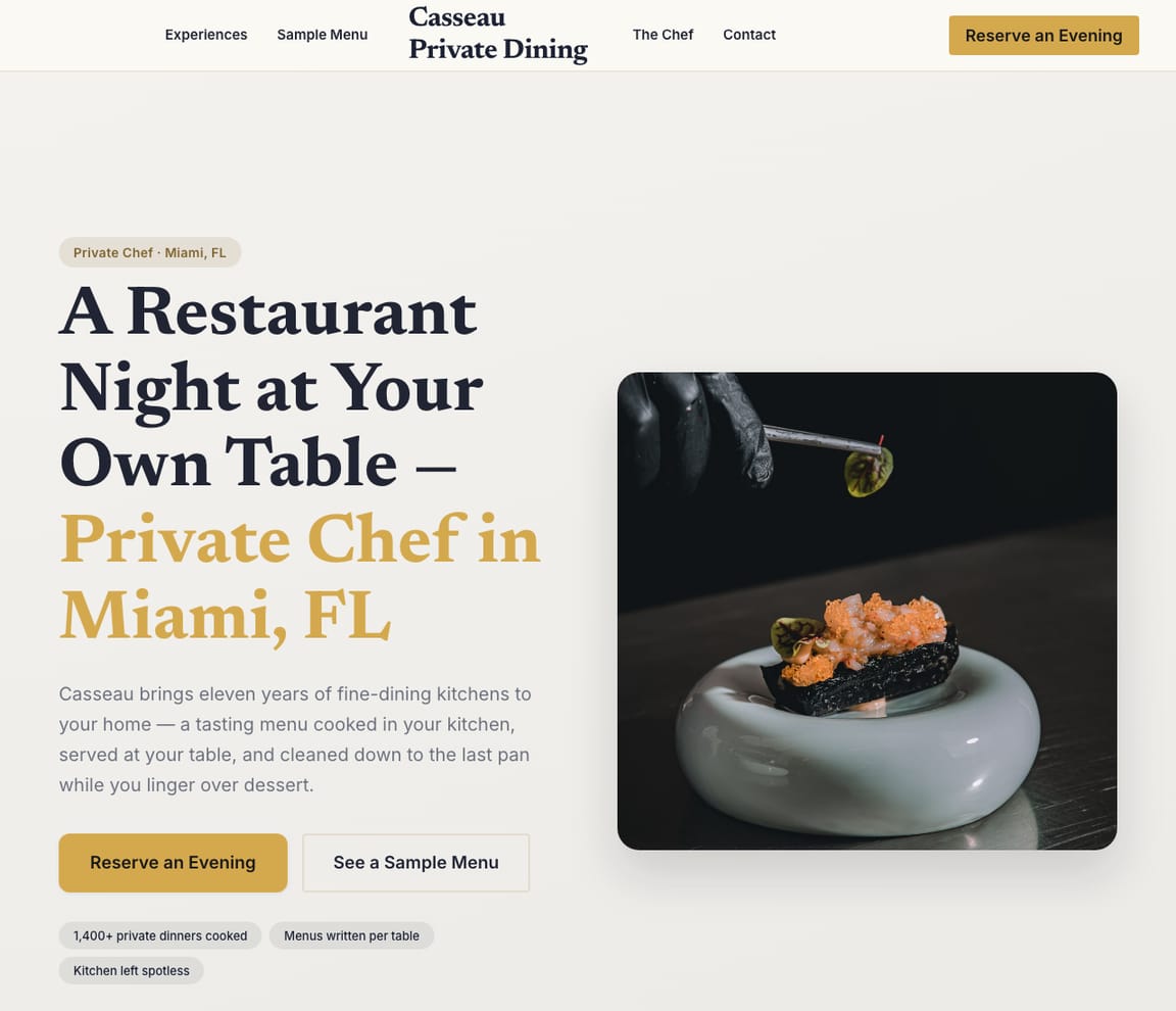 Private Chef website template preview