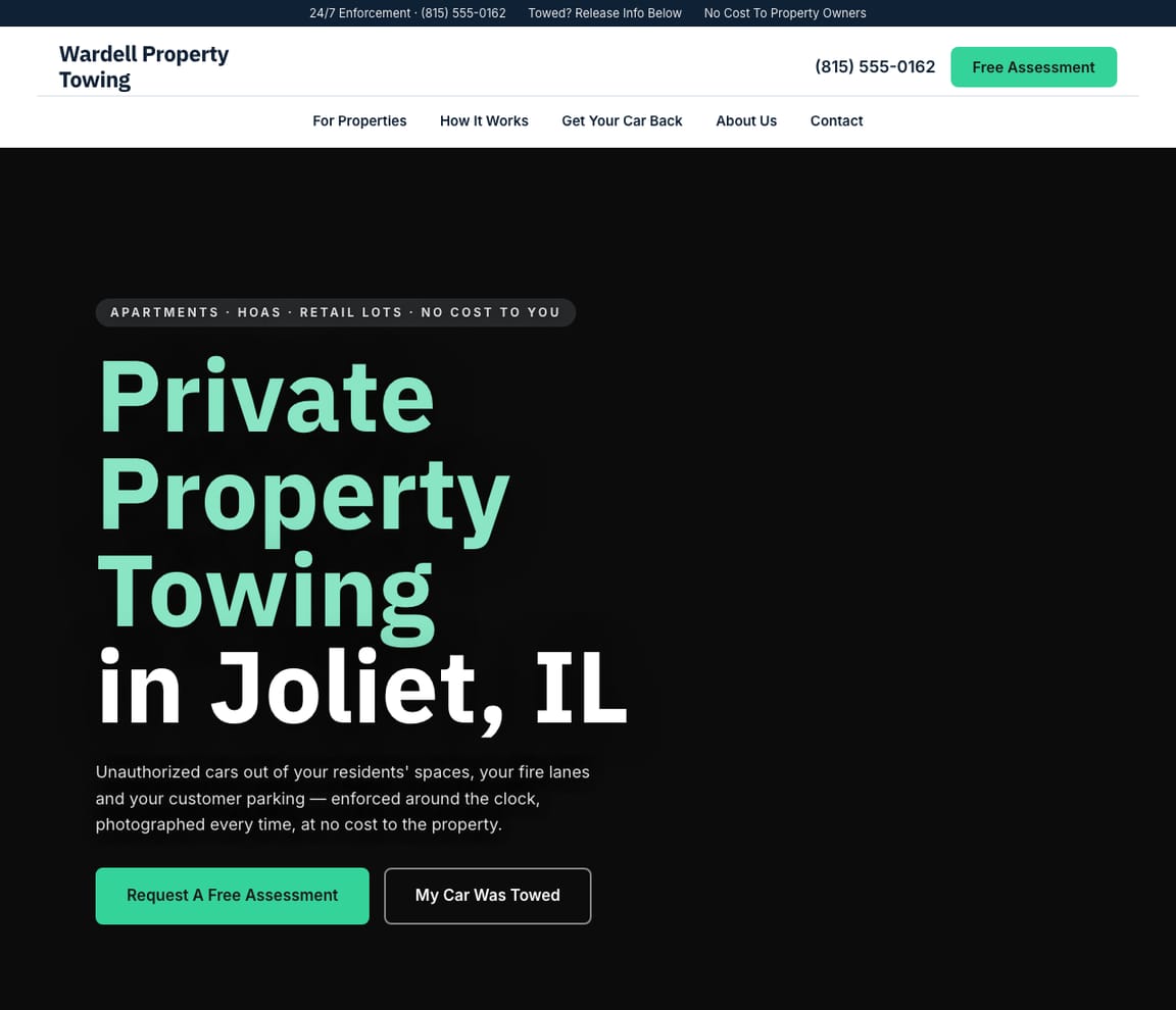 Private Property Towing website template preview