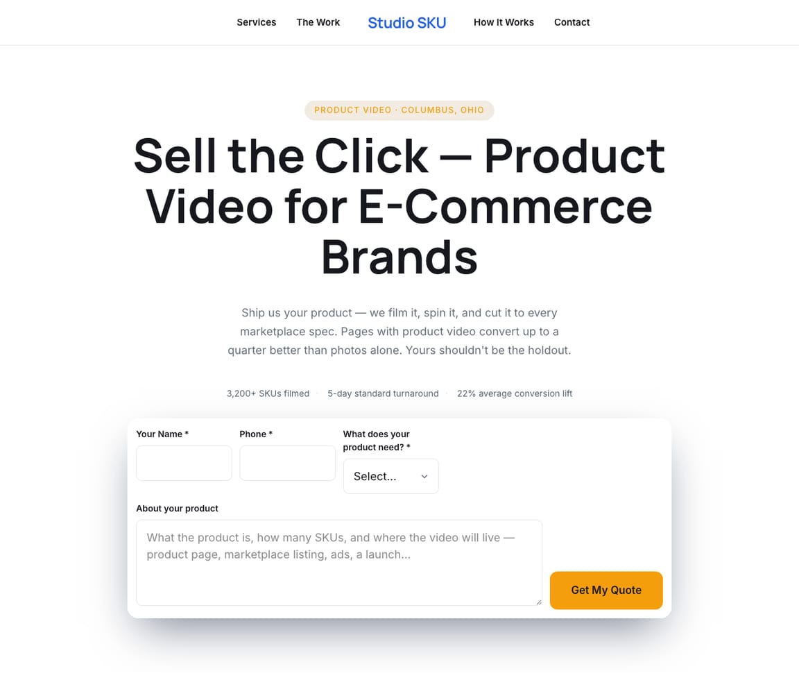 Product Videography website template preview