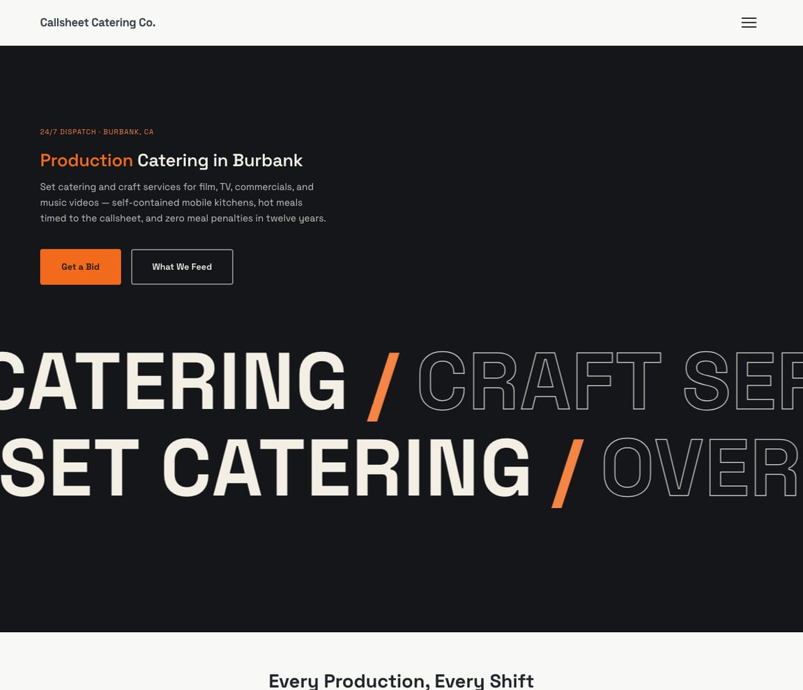 Production Catering website template preview