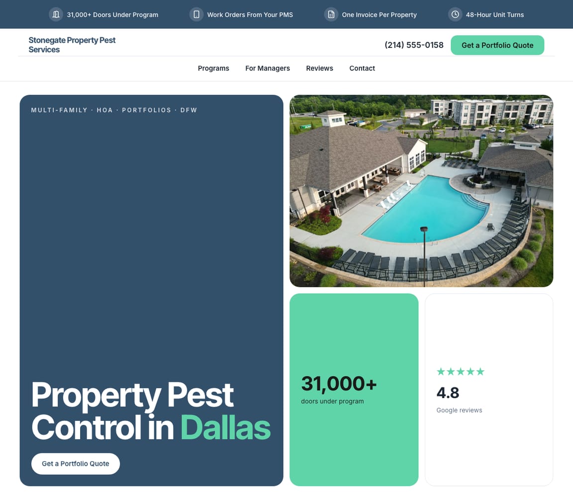 Property Management Pest website template preview