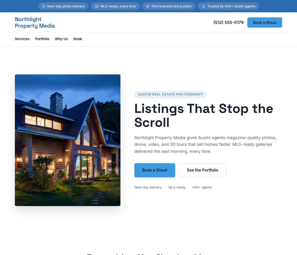 Real Estate Photographer website template preview