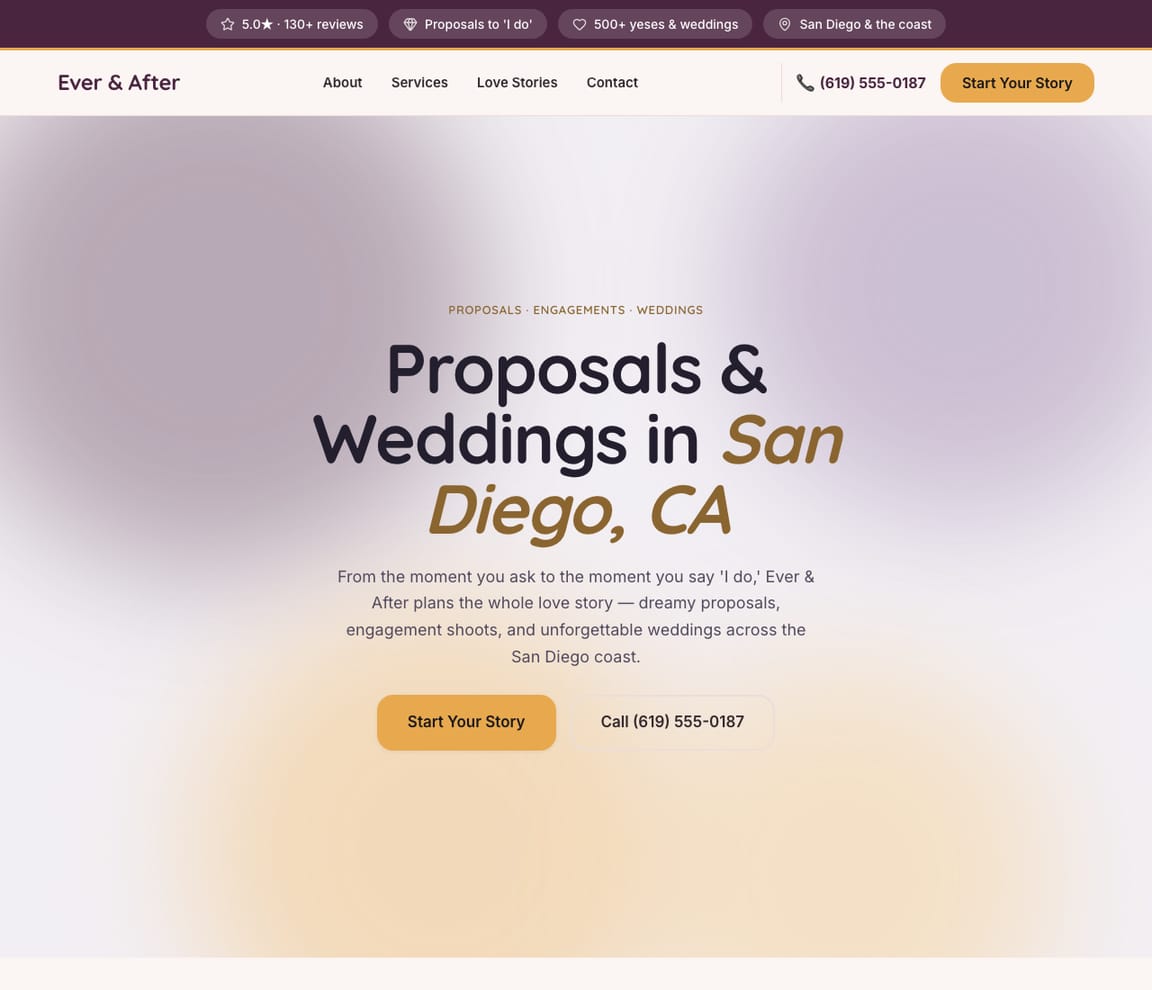 Proposal & Wedding Planner website template preview