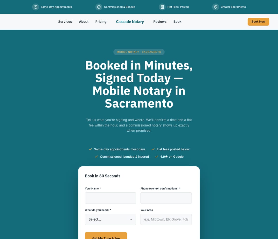 Quick-Booking Notary website template preview