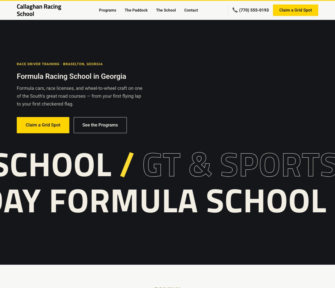 Racing School website template preview