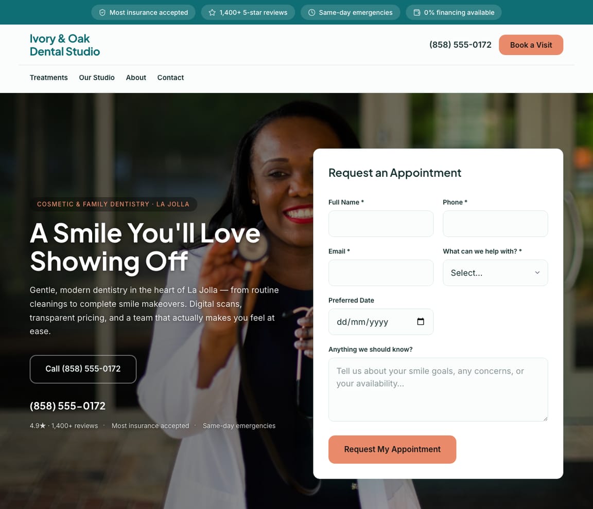 Cosmetic Dentist website template preview