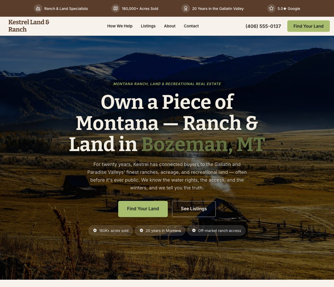 Ranch, Land & Acreage Agent website template preview
